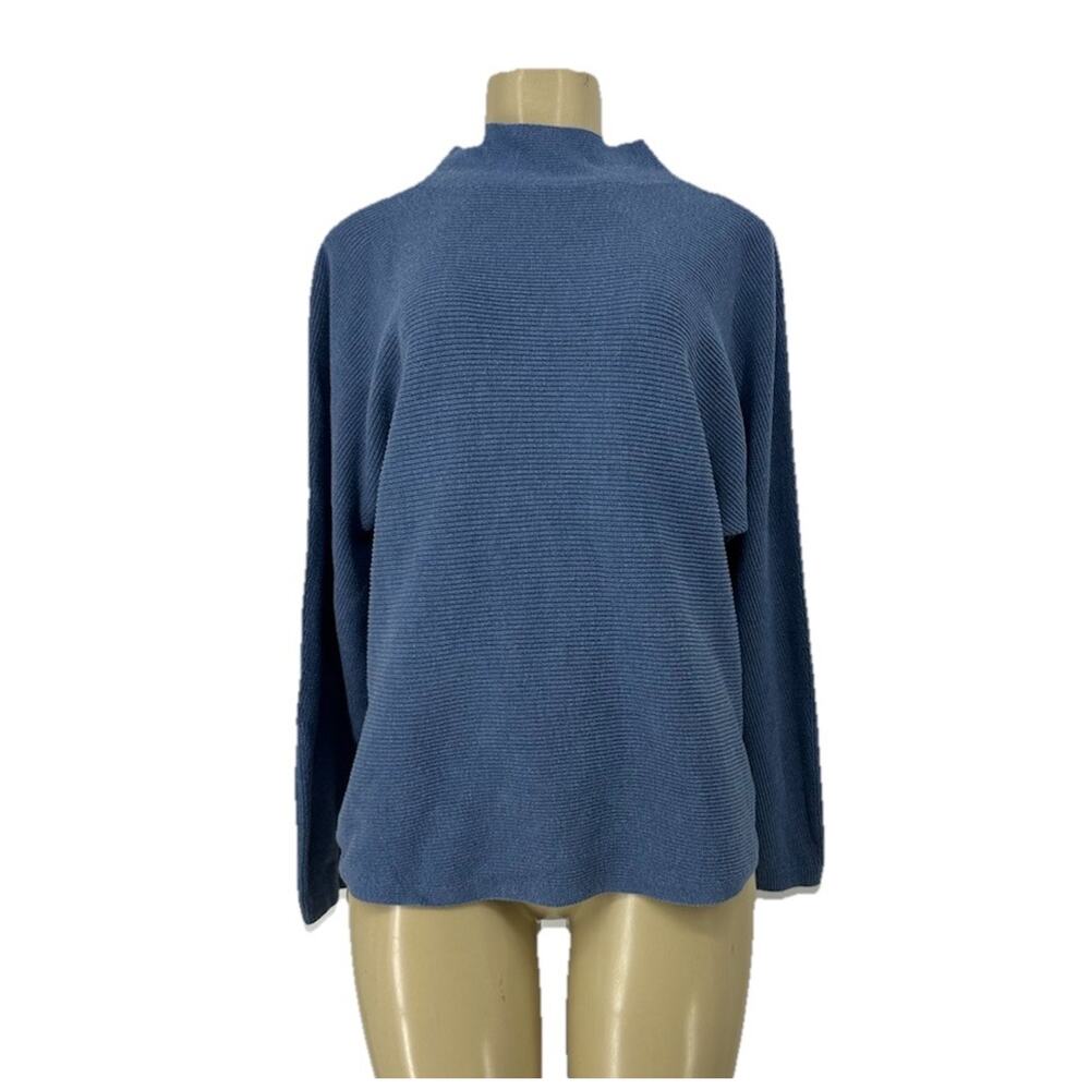 Lululemon M/L Women Boxy Cotton Blend Sweater Pullover Blue Ribbed Knit V33